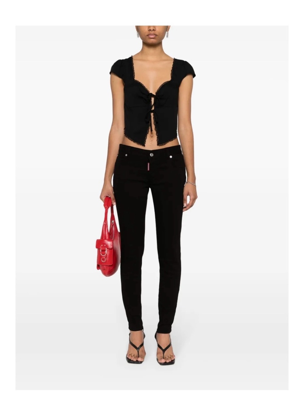 DSQUARED2 Twiggy Slim Jeans Black Stretch Denim Ankle Zip IT 42 US 6 Made Italy